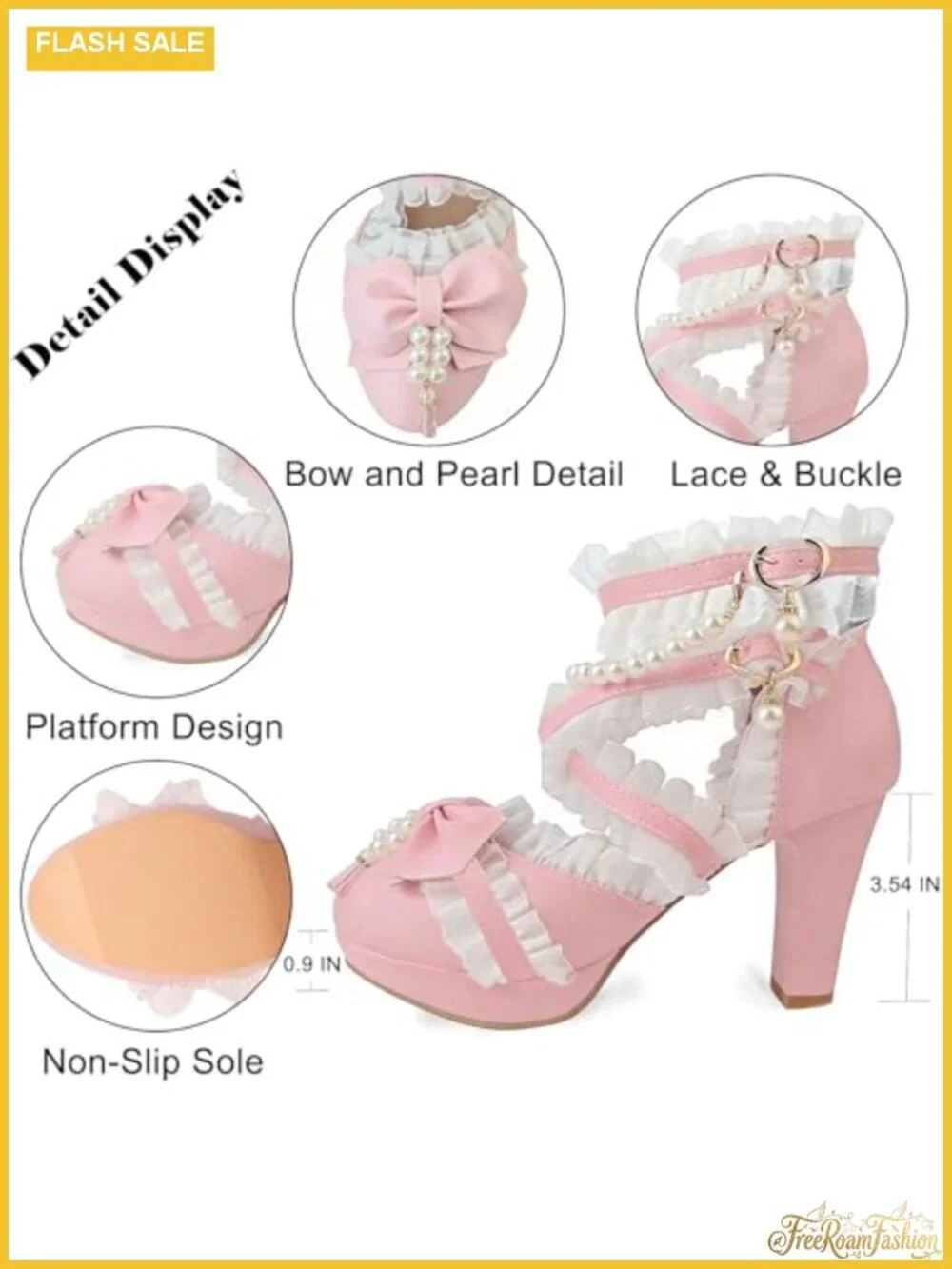 Lolita Mary Jane Platform Heels Pearl Bow Pumps Ruffled Buckle